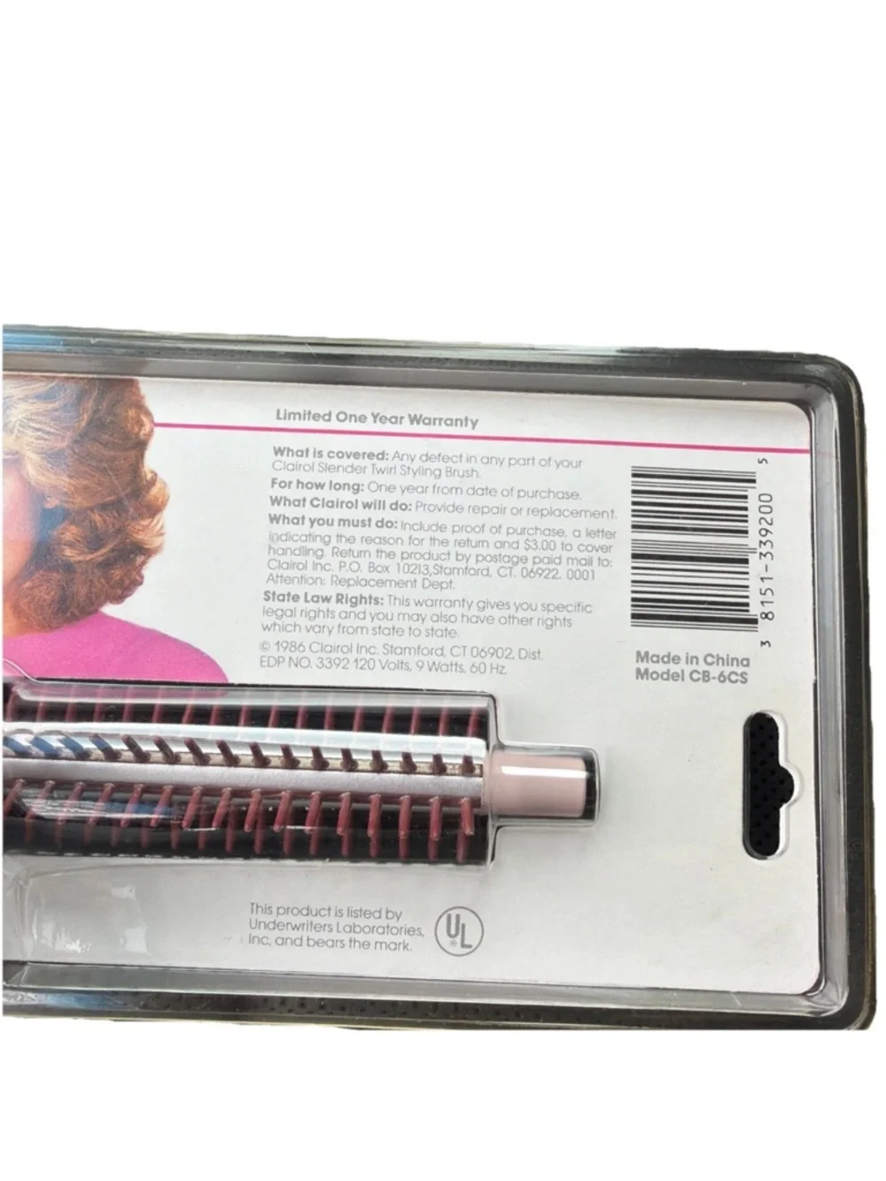 Vintage CLAIROL Slender Twirl CB-6 Curling Iron Brush (80s) New In Box
